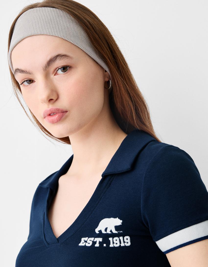 UCLA fitted embroidered polo collar T-shirt-Navy-2