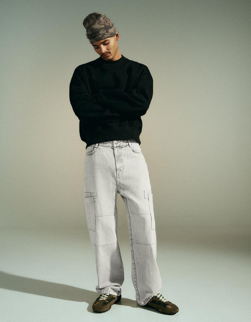 Baggy fit kargo jean-Gri