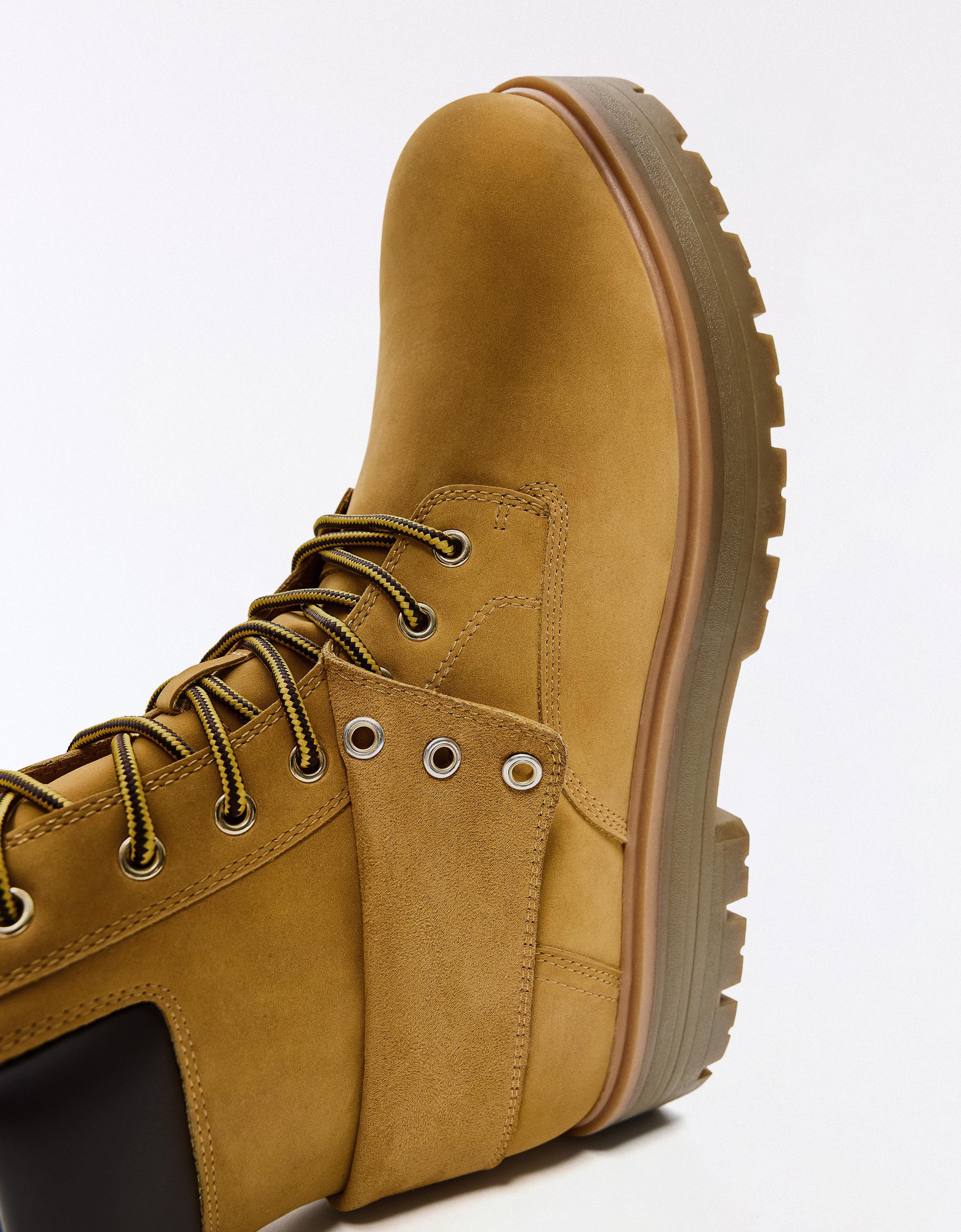 LACE-UP WORKER ANKLE BOOTS — SAND