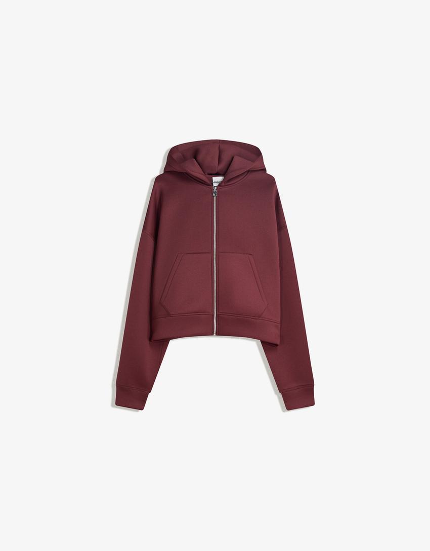 Sudadera cremallera oversize efecto neopreno-Burdeos-3