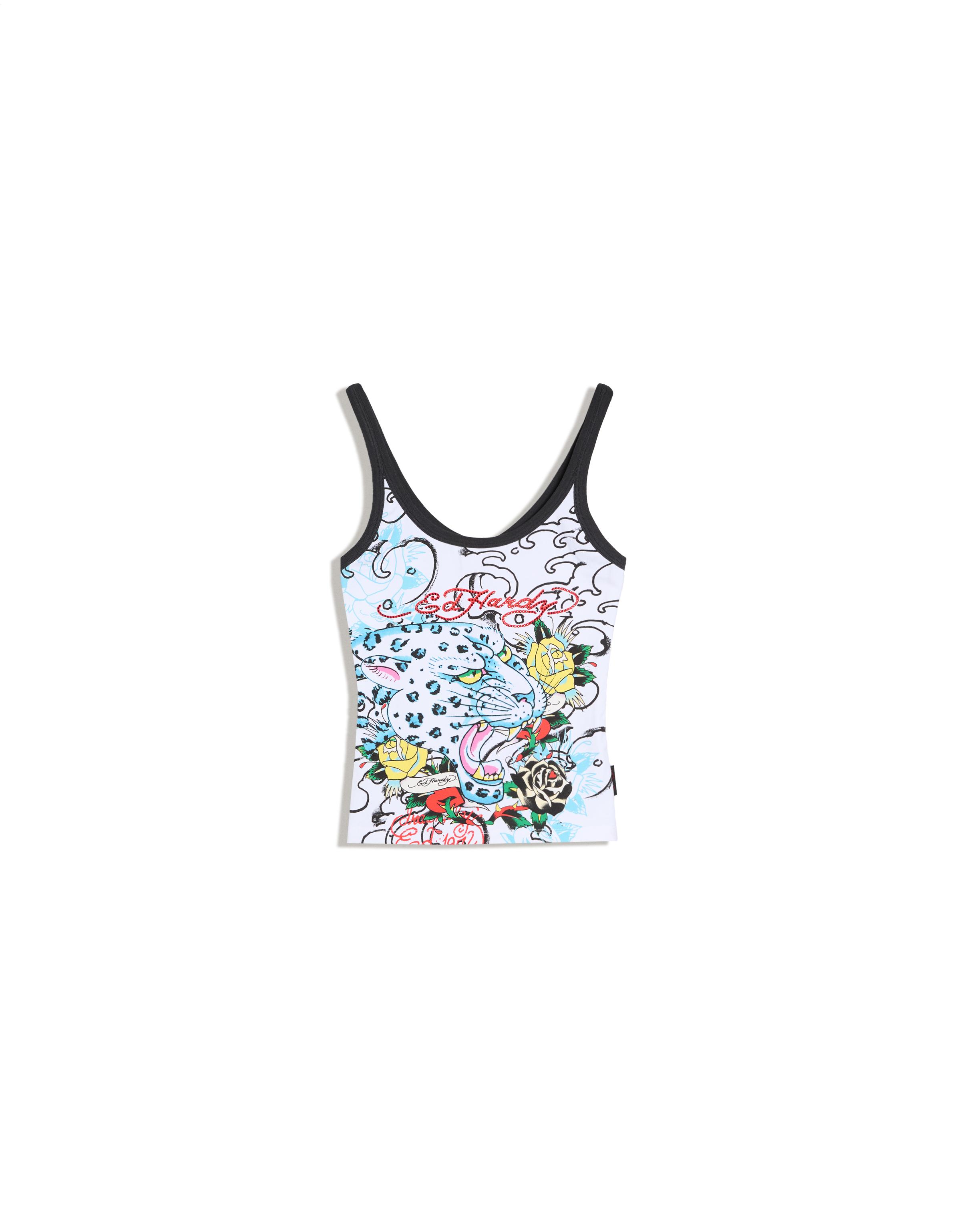 ED HARDY X BERSHKA print vest top — Off white