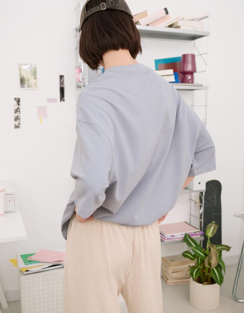 Striped rustic trousers-Sand