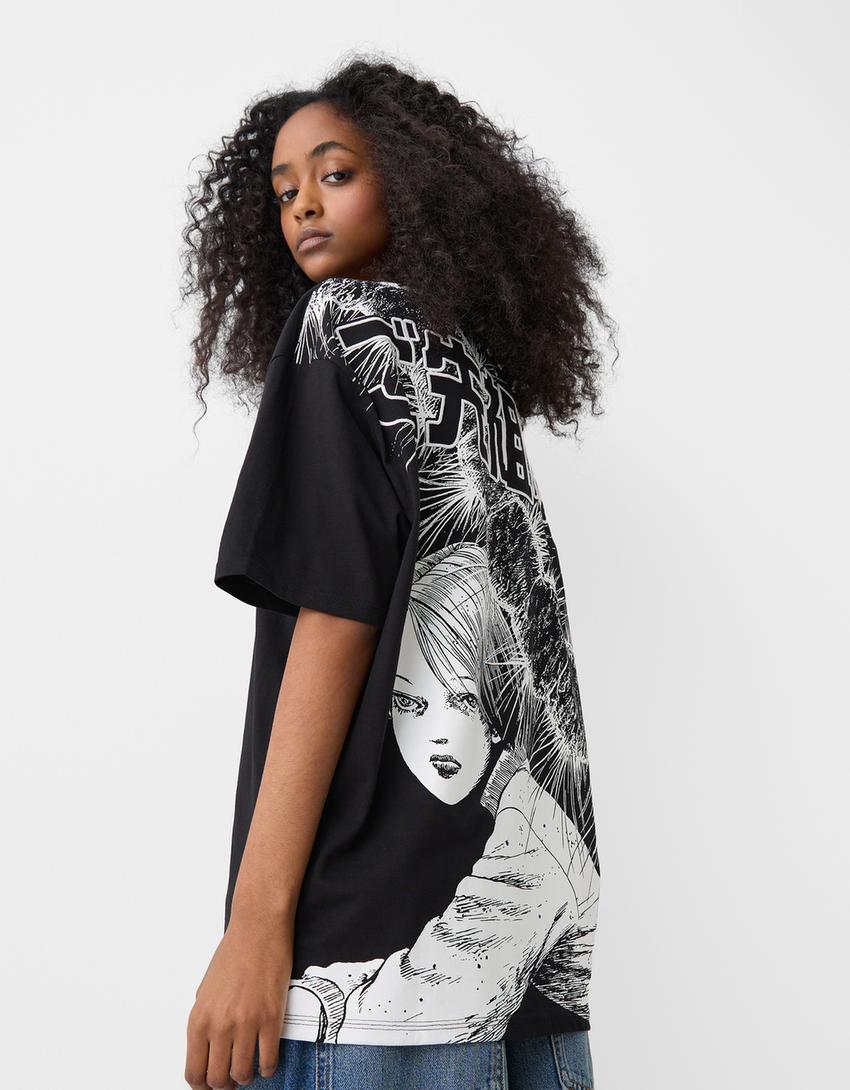 T-shirt Juni Ito Collection de manga curta boxy bordado-Preto-2