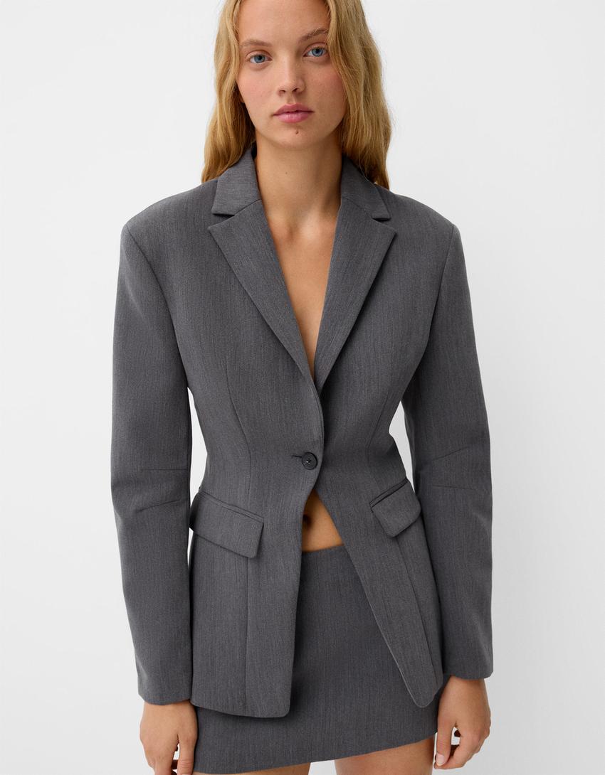 Ensemble blazer et jupe-culotte tailoring-Gris-3