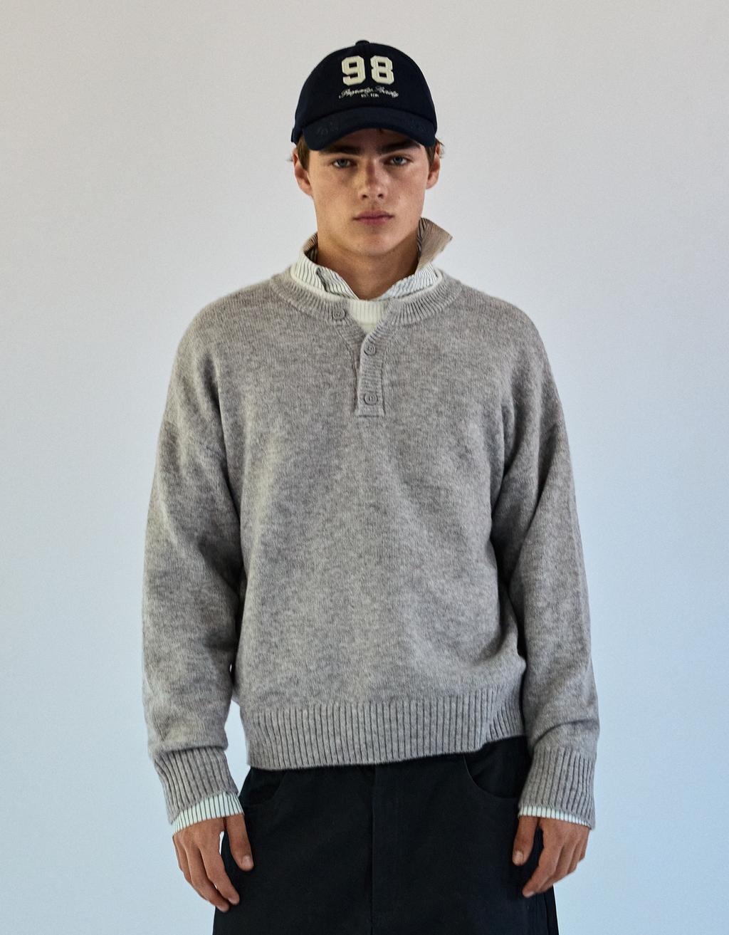 Bershka Kontrast trikotaj henley jumper