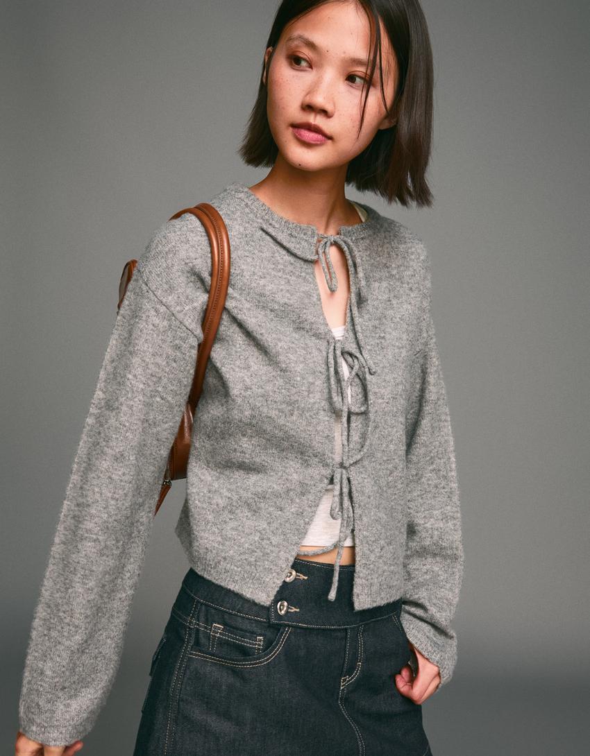 Jacke mit Schleife-Grau