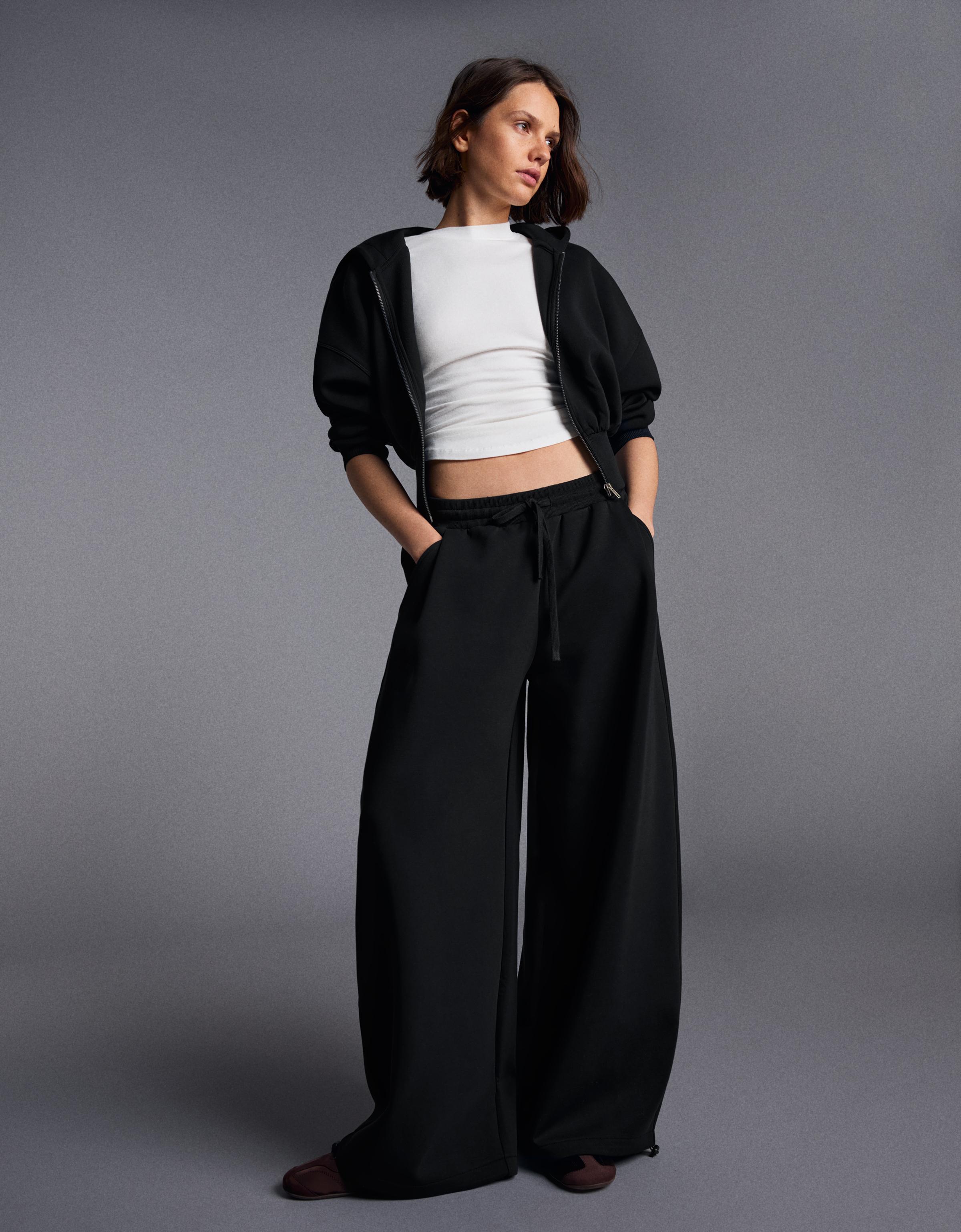 Bershka Pantalón Barrel Modal Mujer L Negro