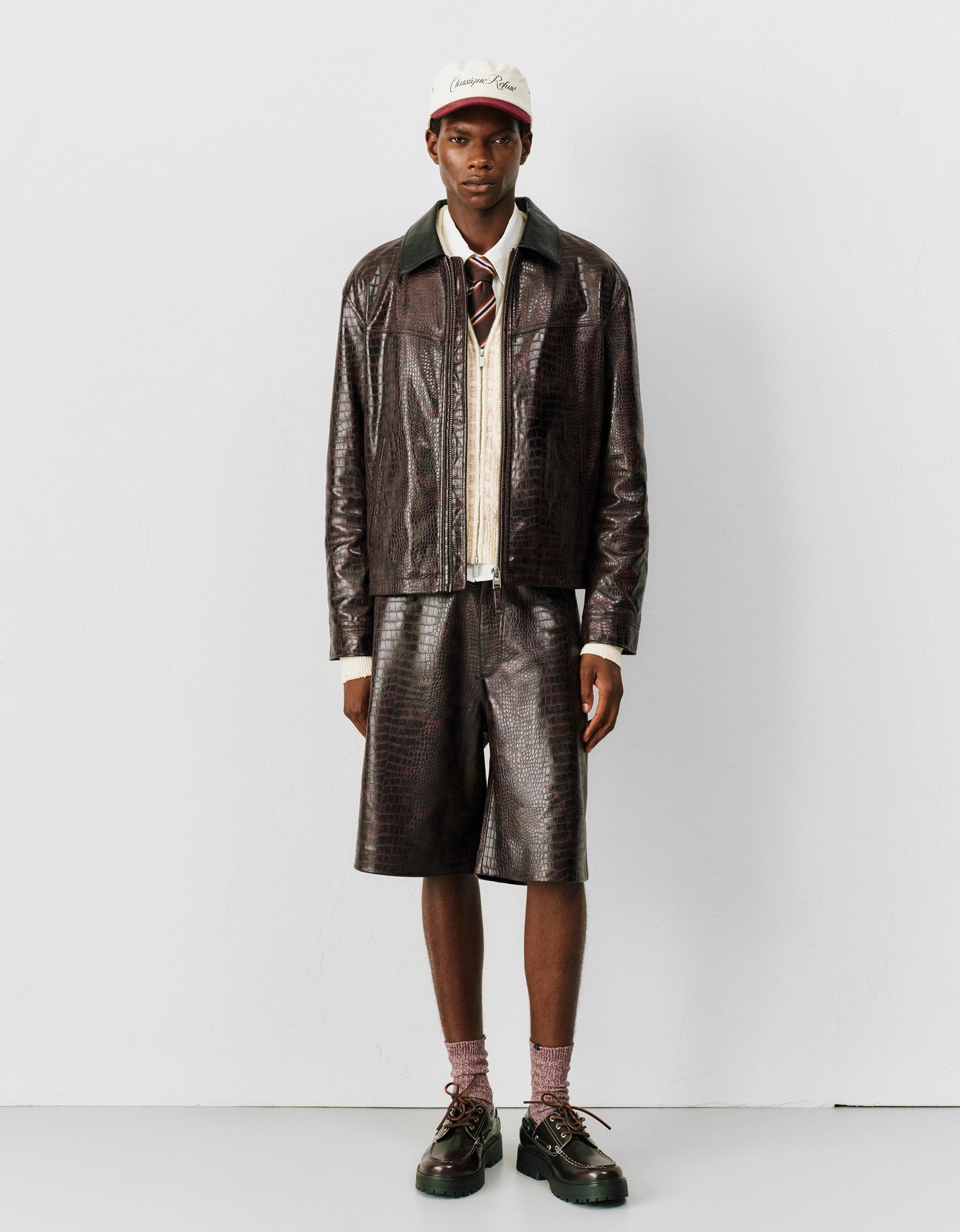 Bershka Bermuda-Jorts In Lederoptik Herren 40 Braun