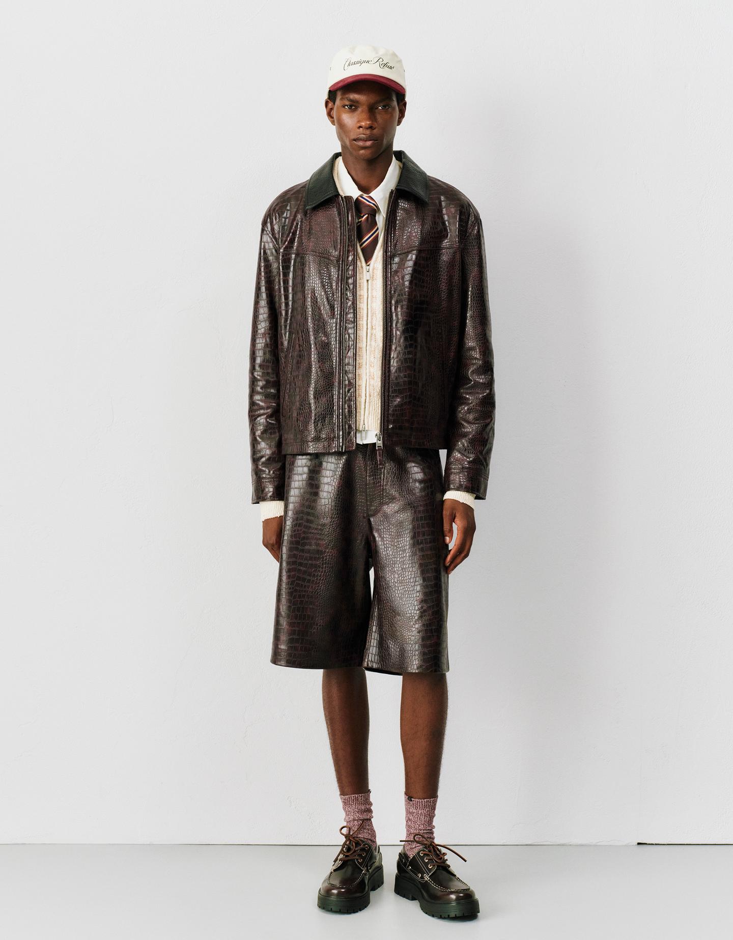 Bershka bermudy jorts ze sztucznej skóry brązowy