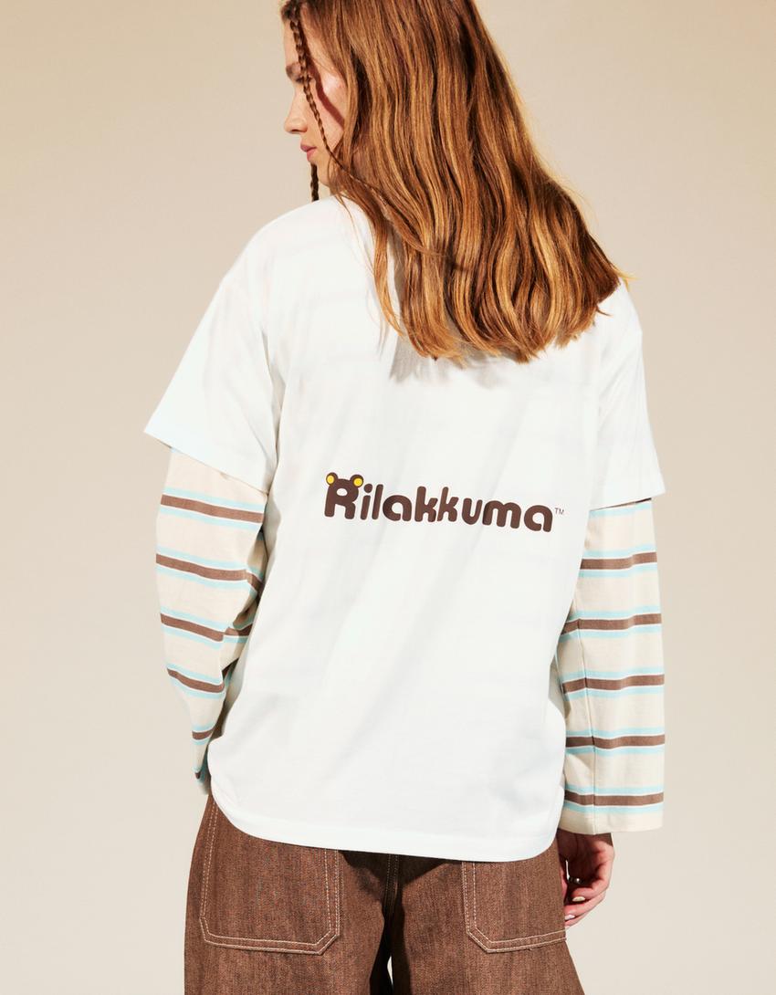 Rilakkuma T-Shirt mit kurzen Ärmeln und Print-Grbrochenes Weiss