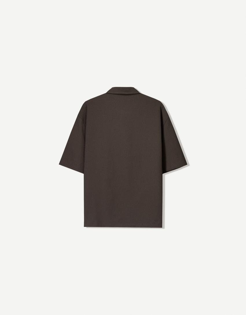Camicia a maniche corte plissettata-Visone-5