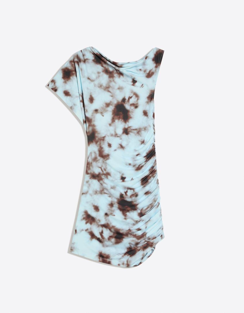 Asymmetric mini dress-Blue