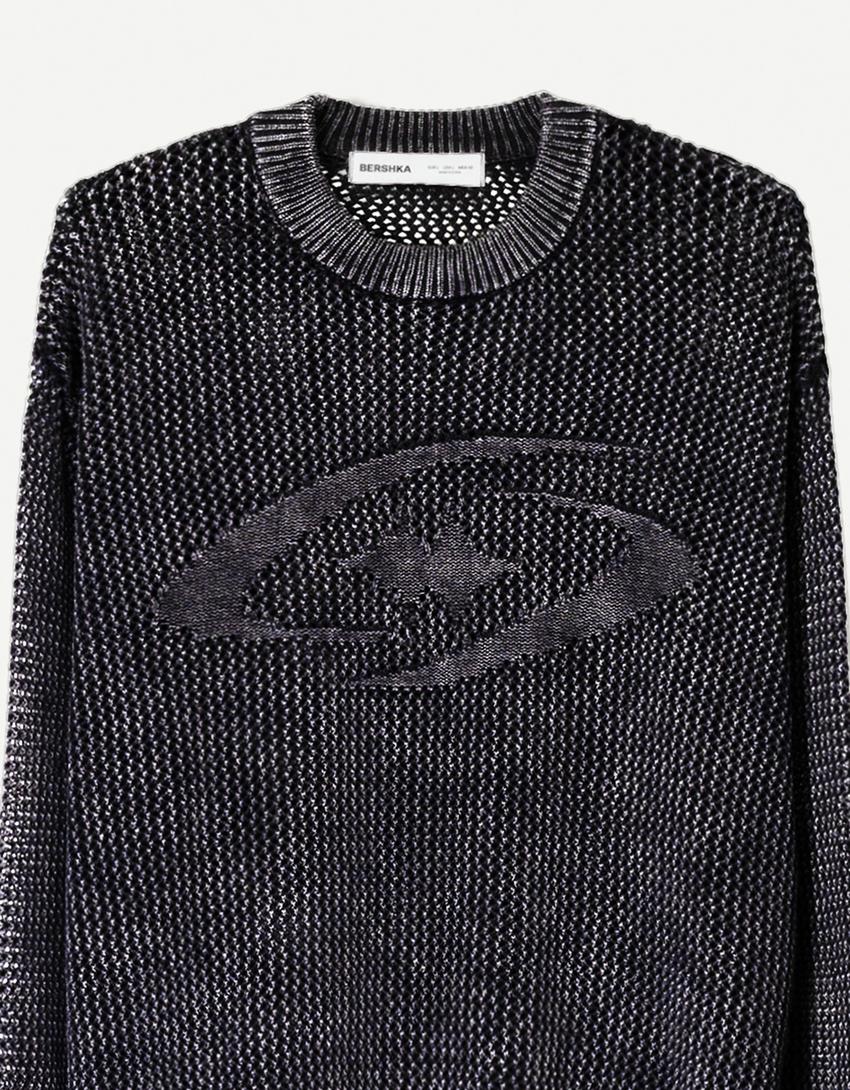 Mesh boxy sweater-Black-2