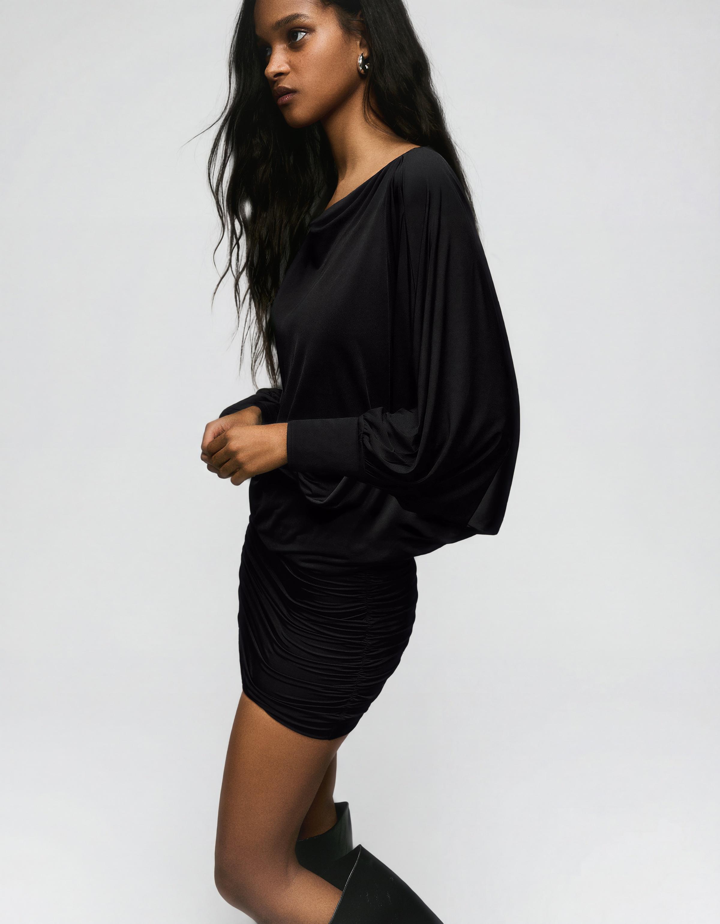 Asimetrik yaka mini elbise - Görsel 22