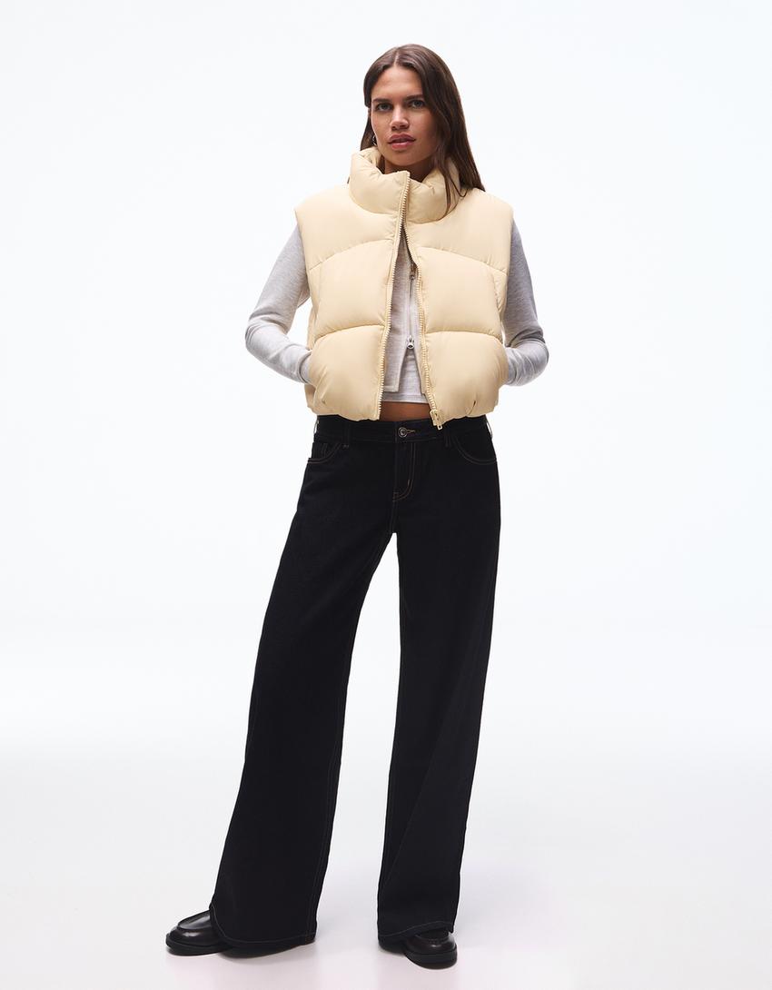 Kurze Steppweste-Beige