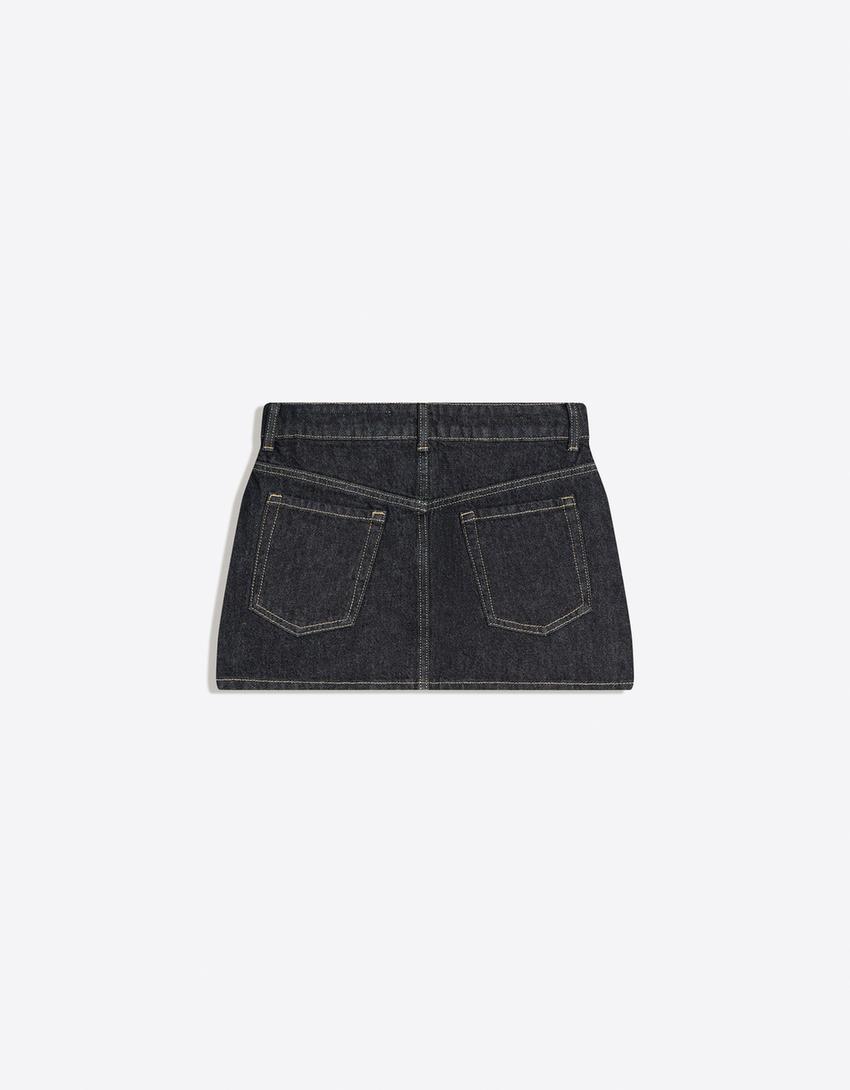 Denim mini skirt-Navy
