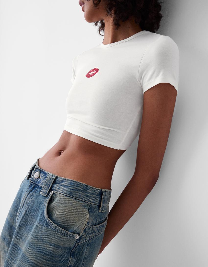 Short sleeve T-shirt with print-Cream-2