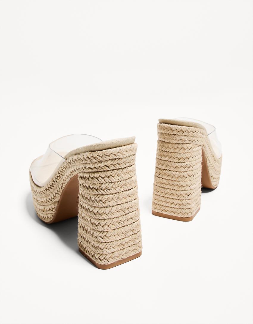 Sandales à talon plateforme en jute et vinyle-Transparent