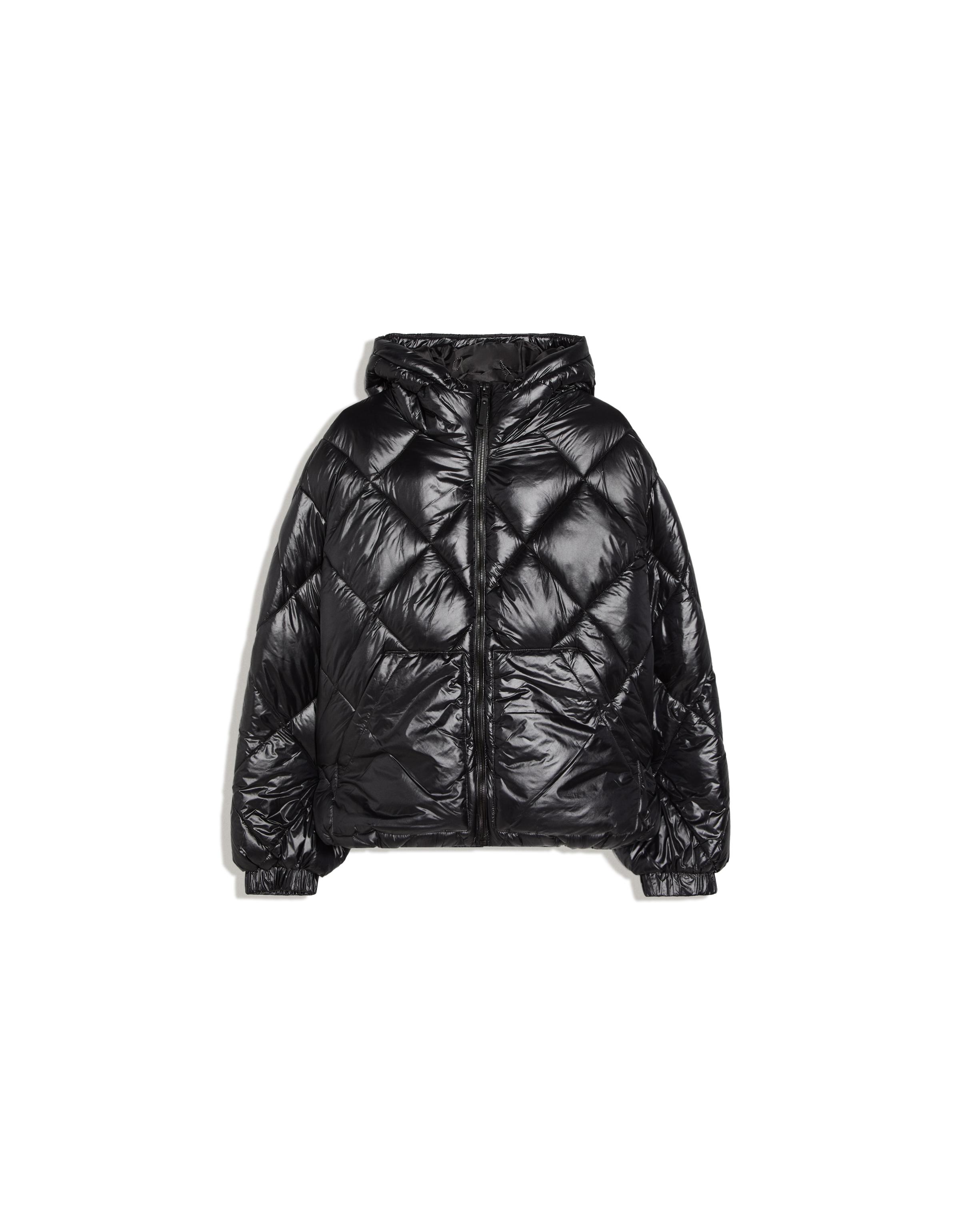 Diamond-quilted technical hooded jacket — Black