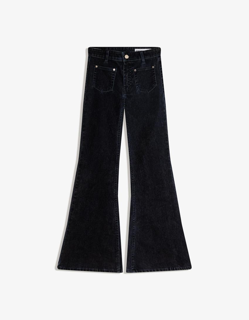 Denim jacket and bell bottom flock jeans set-Denim jacket and bell bottom flock jeans set