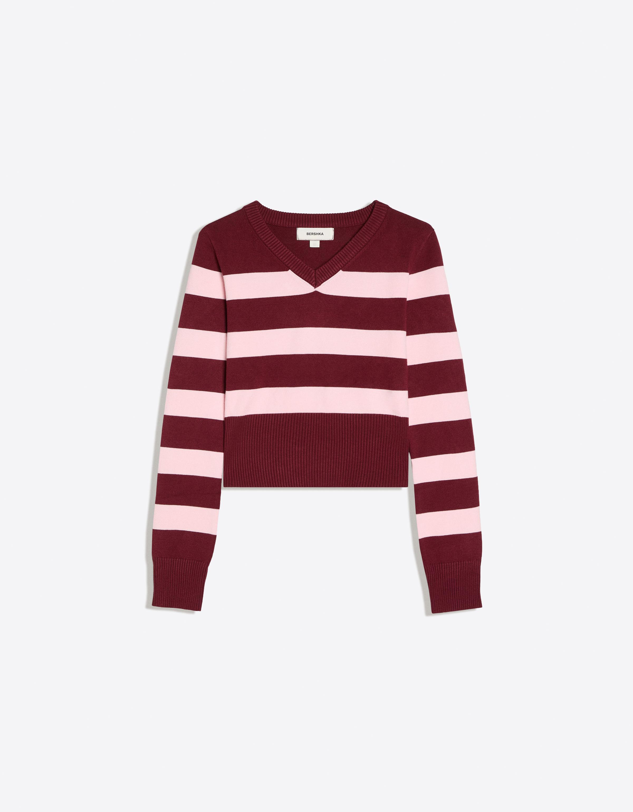 Embroidered V-neck jumper — Burgundy