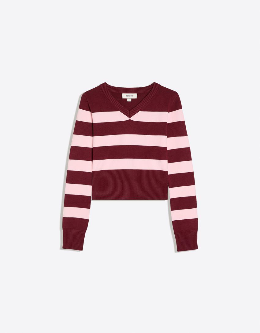 Jersey cuello pico bordado-Burdeos