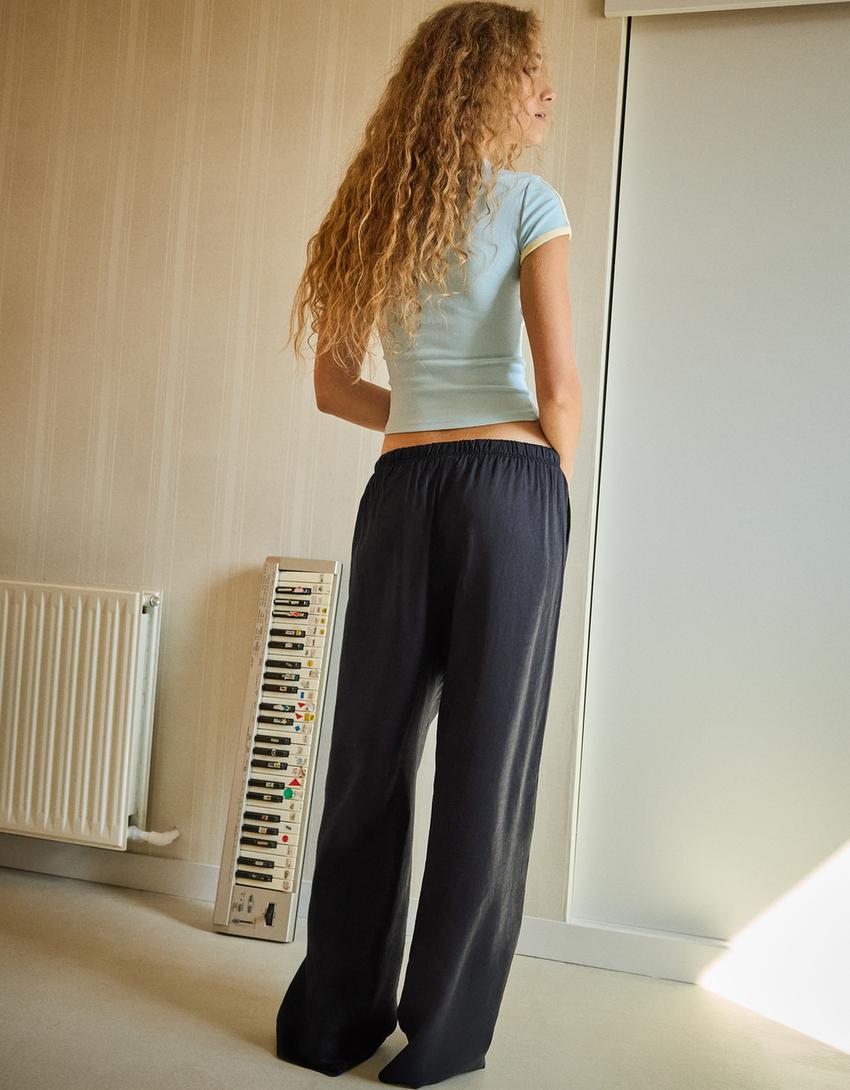 Elastic waist trousers-Black