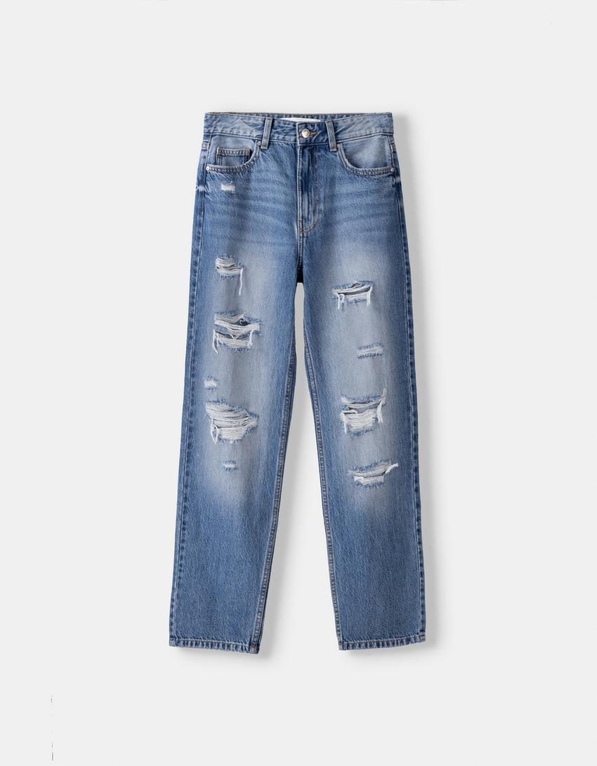 Cropped straight jeans-Light blue-4