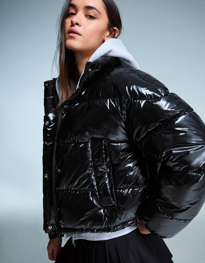 Vinyl-effect puffer jacket-Black