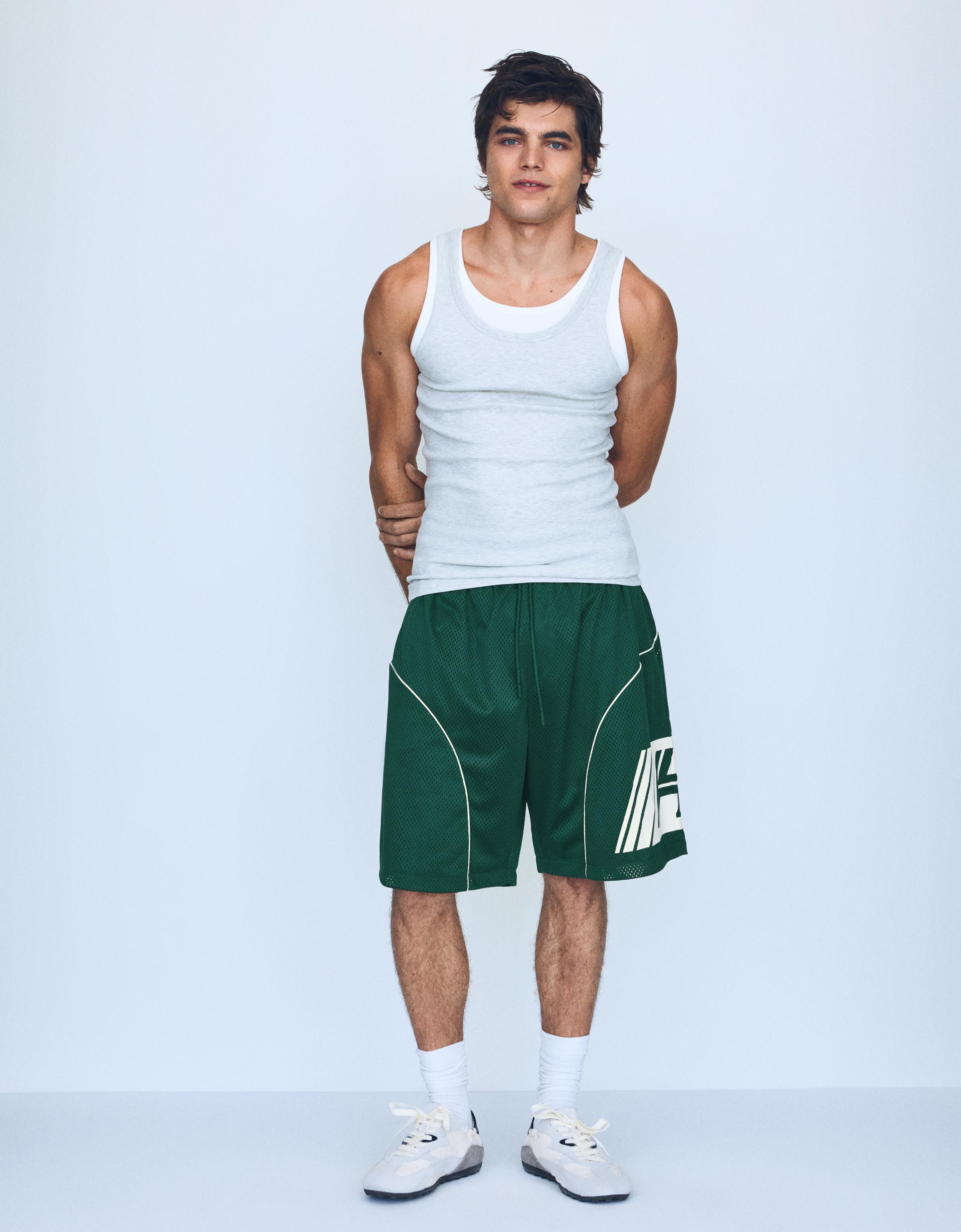 Bershka Bermuda Mesh Contraste Print Hombre Verde