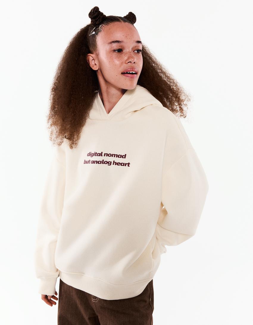 Sweatshirt com capuz e padrão-Cru