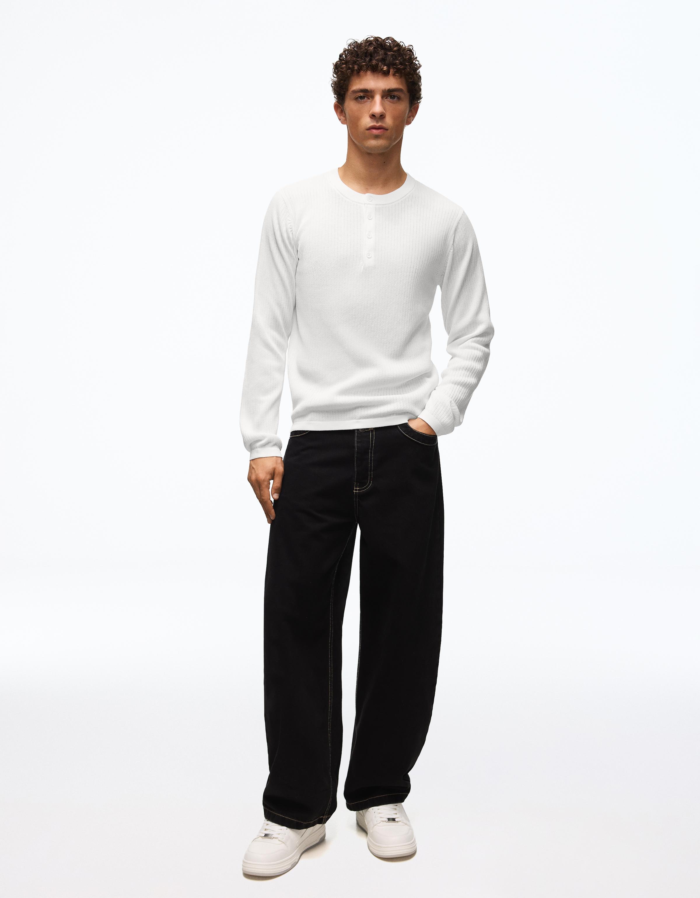 Henley knit jumper — White