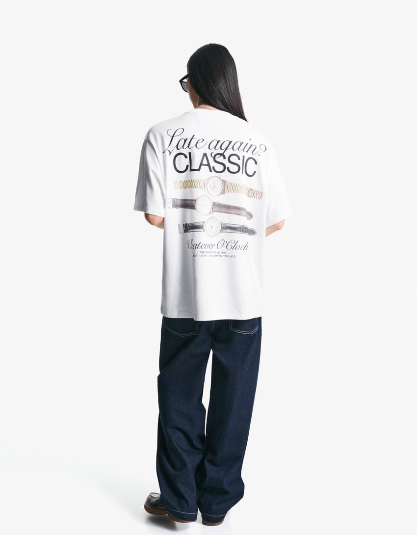 T-shirt à manches courtes imprimé-Blanc-1