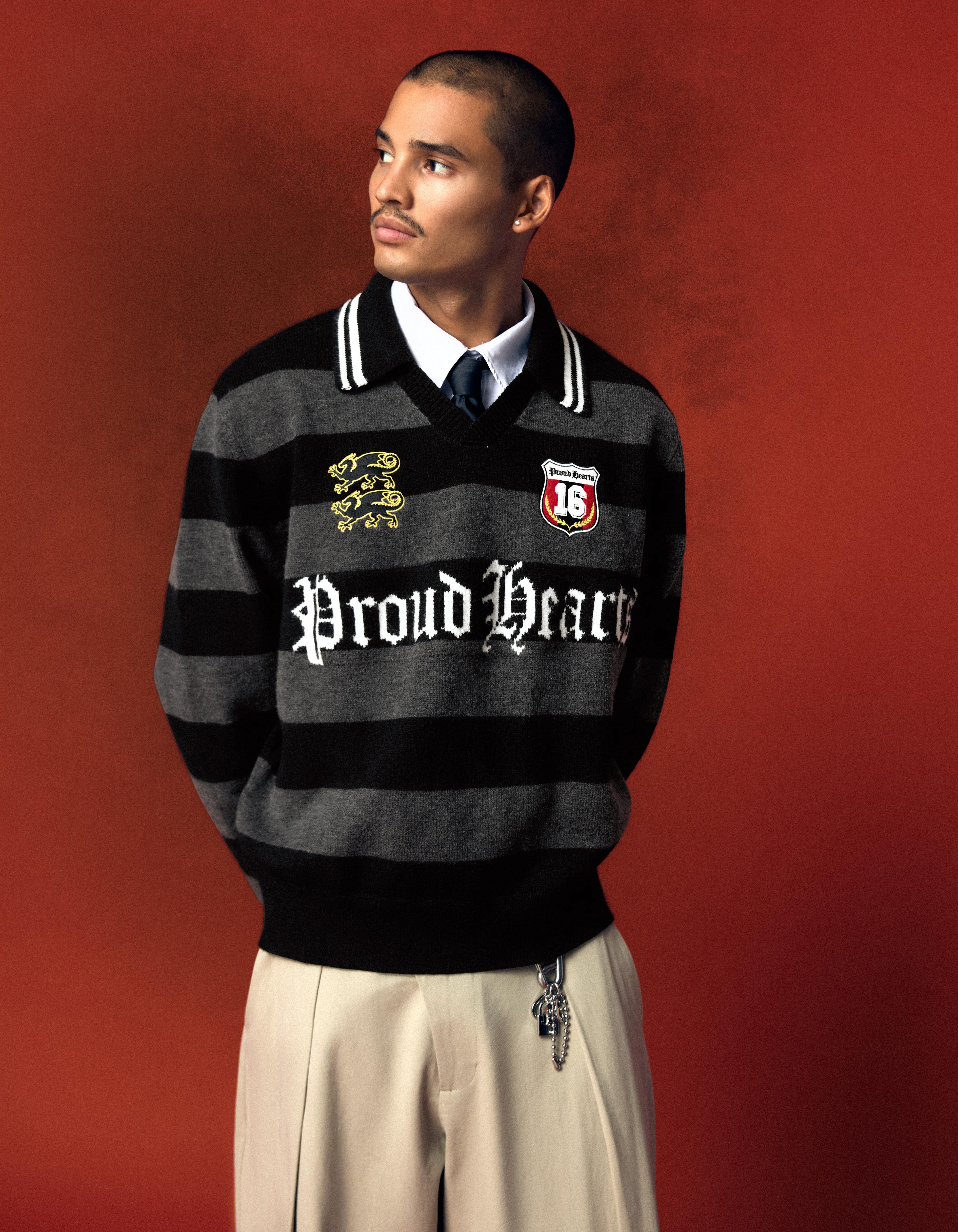 Patched polo collar jumper — Dark grey