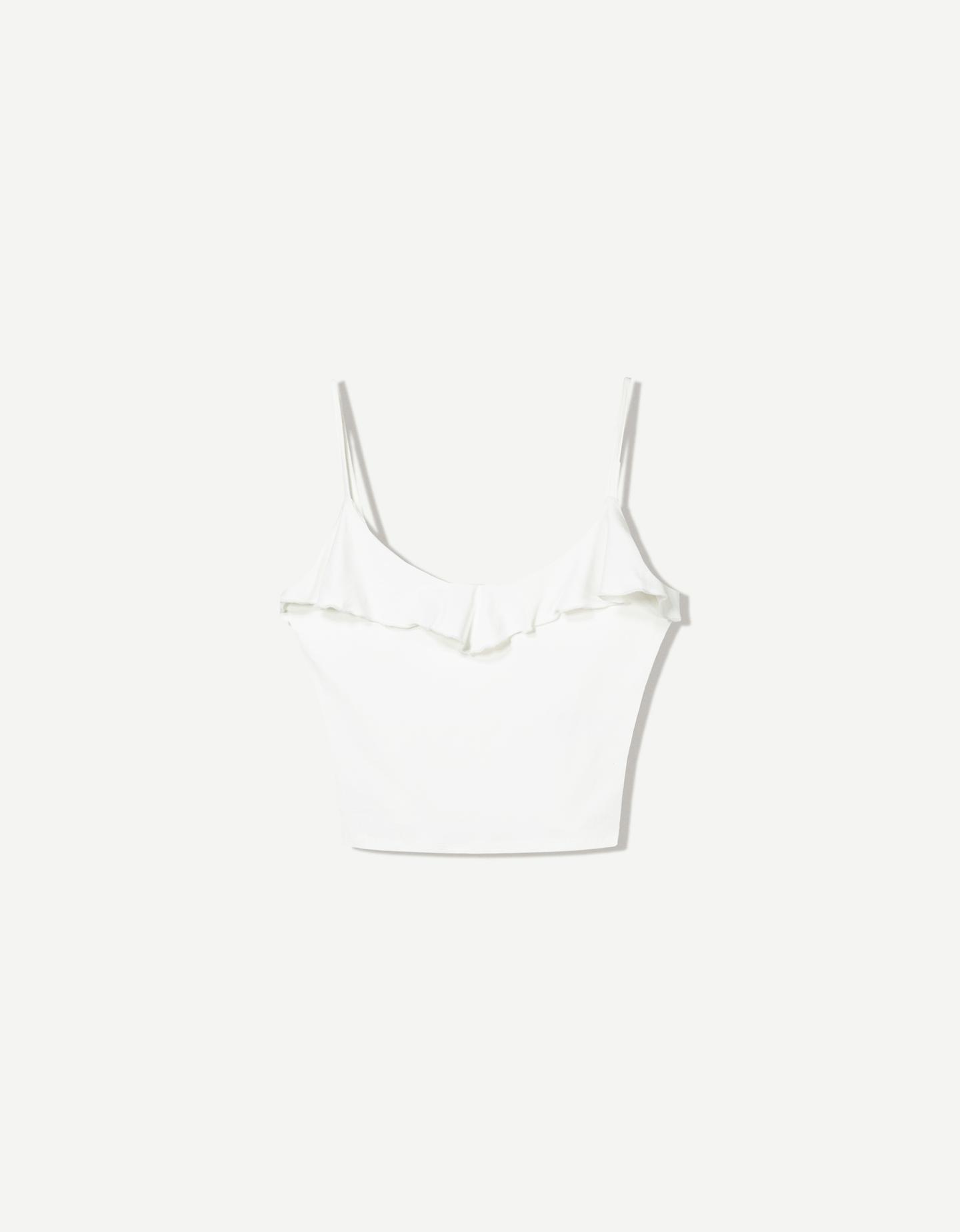 Bershka Top Tirantes Volante Mujer S Crudo