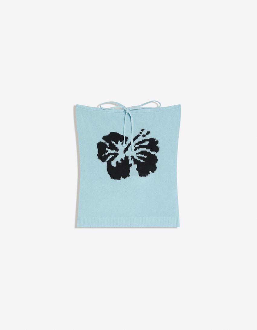 Printed bandeau top-Light blue