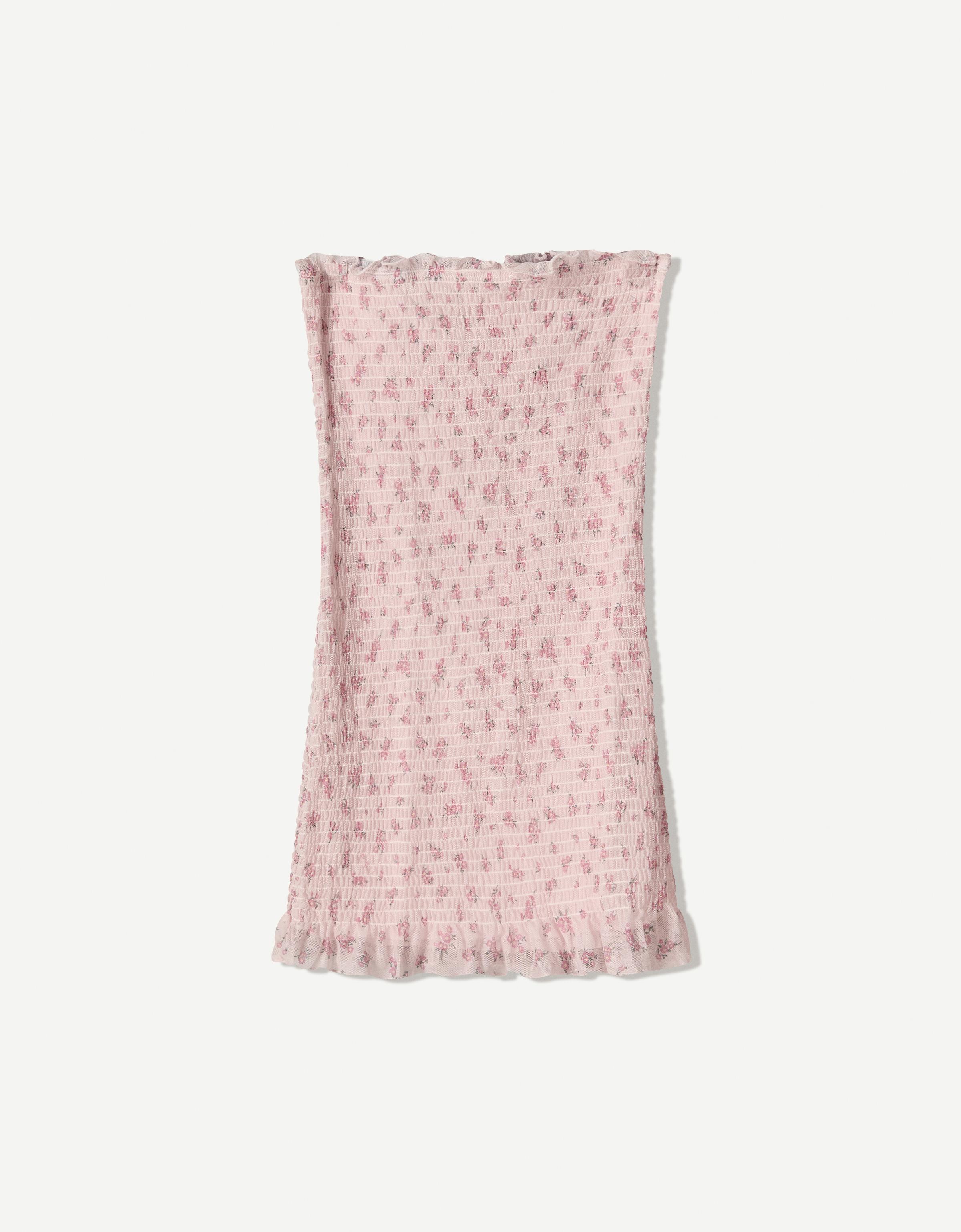 Bershka Mini-Bandeaukleid Mit Print Damen L Rosa