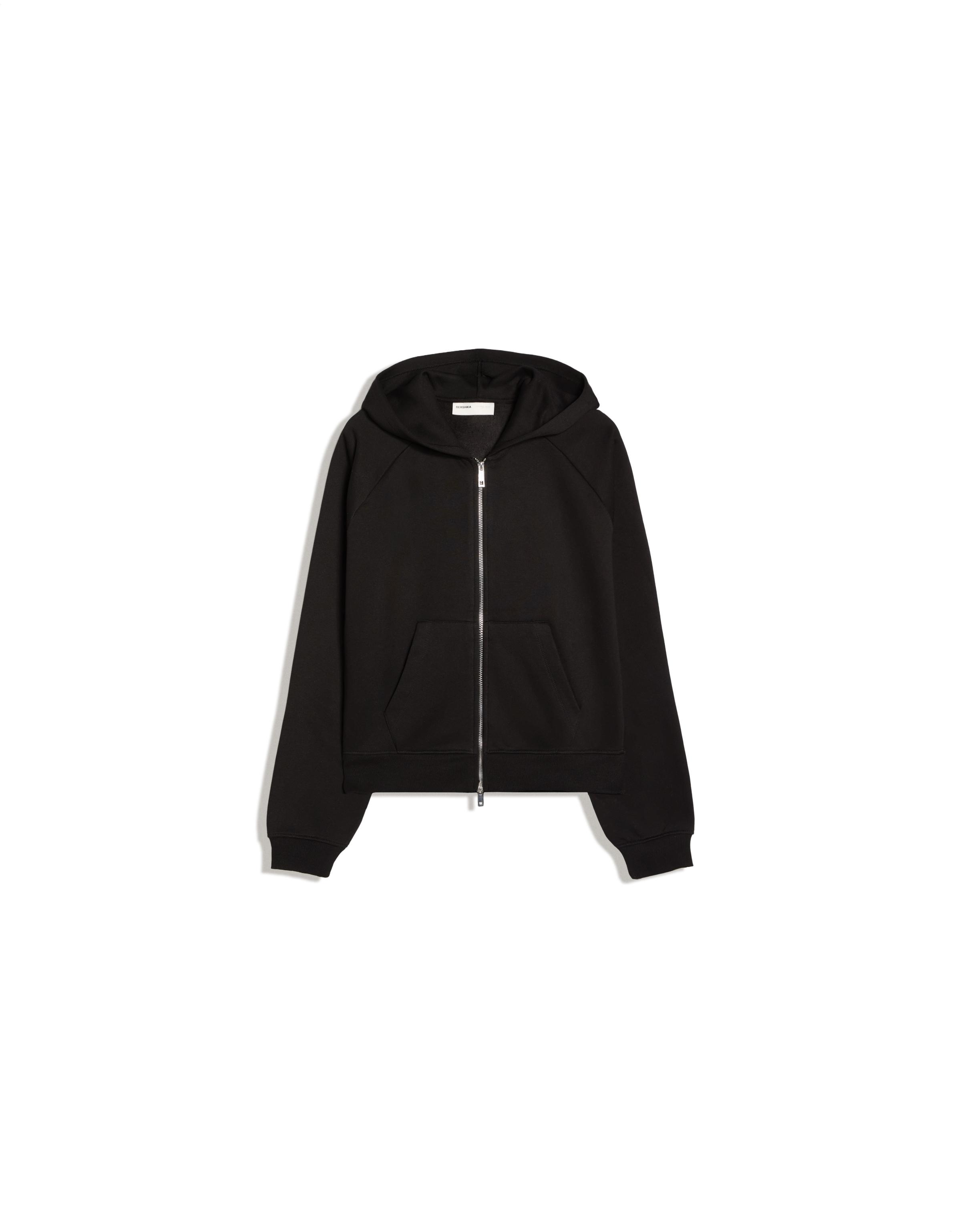 Zip-up plush hooded jacket — Black