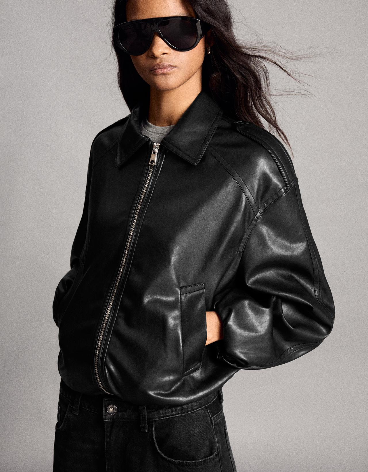 Leather effect puffer jacket — Black