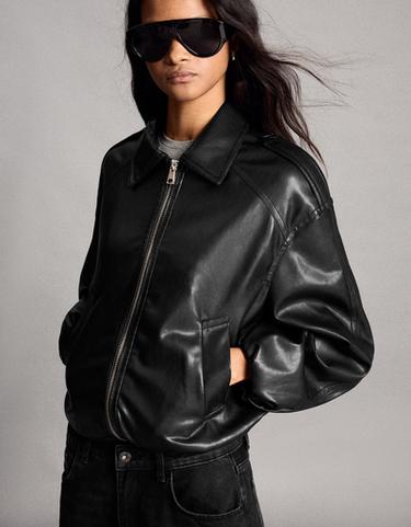 Leather effect puffer jacket — Black 1