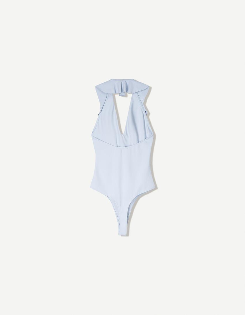 Draped strappy bodysuit-Light blue-5