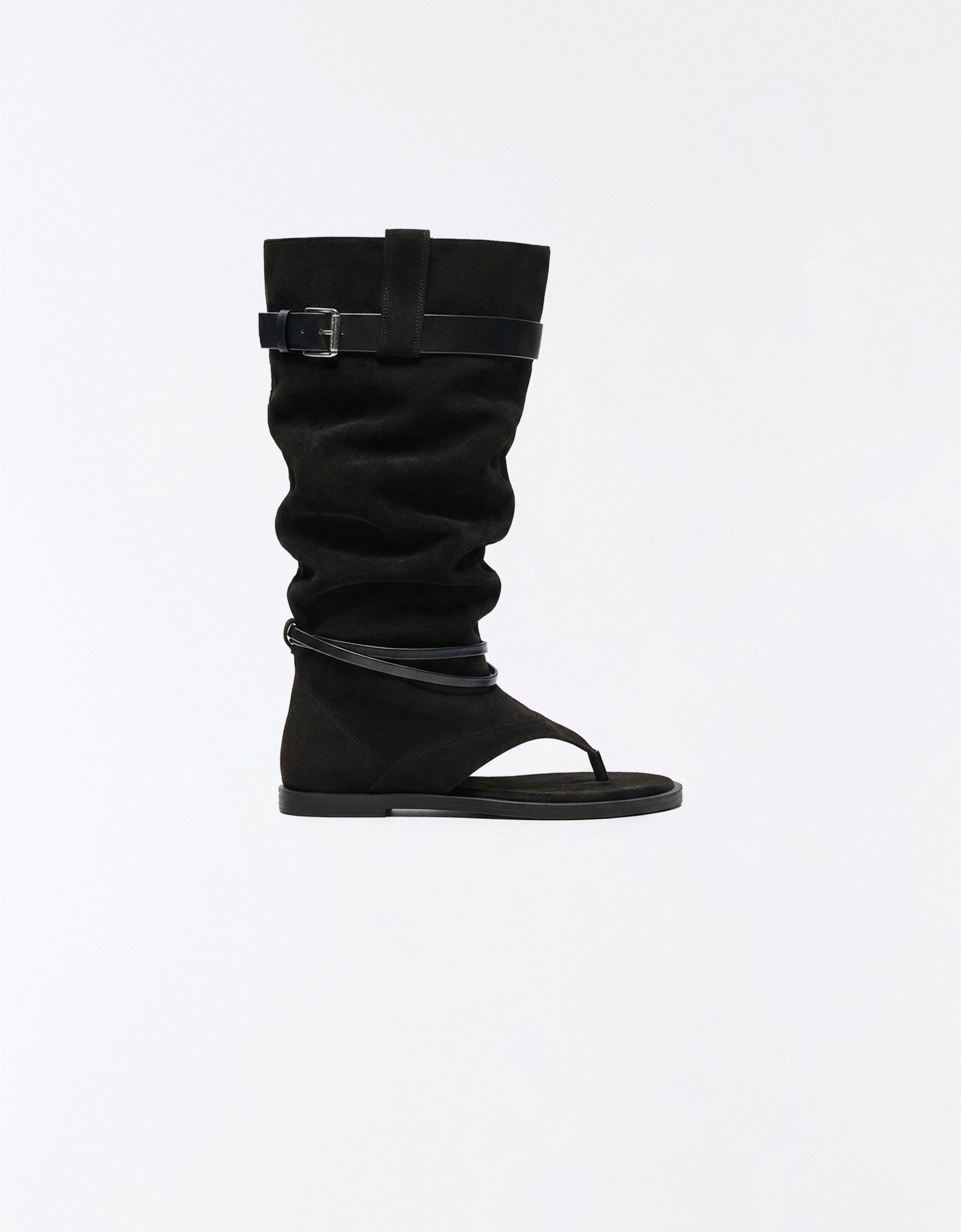 Flat slider sandals with buckle — BLACK