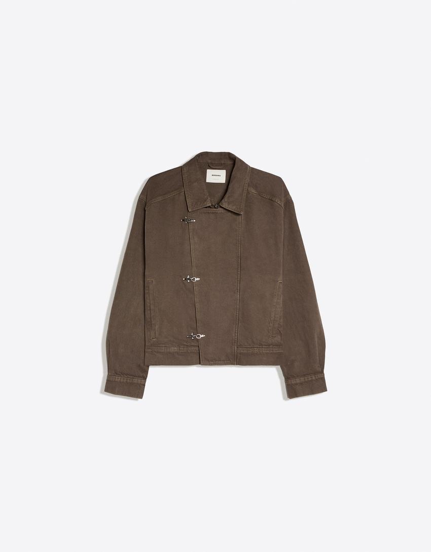Denim jacket with clasps-Brown