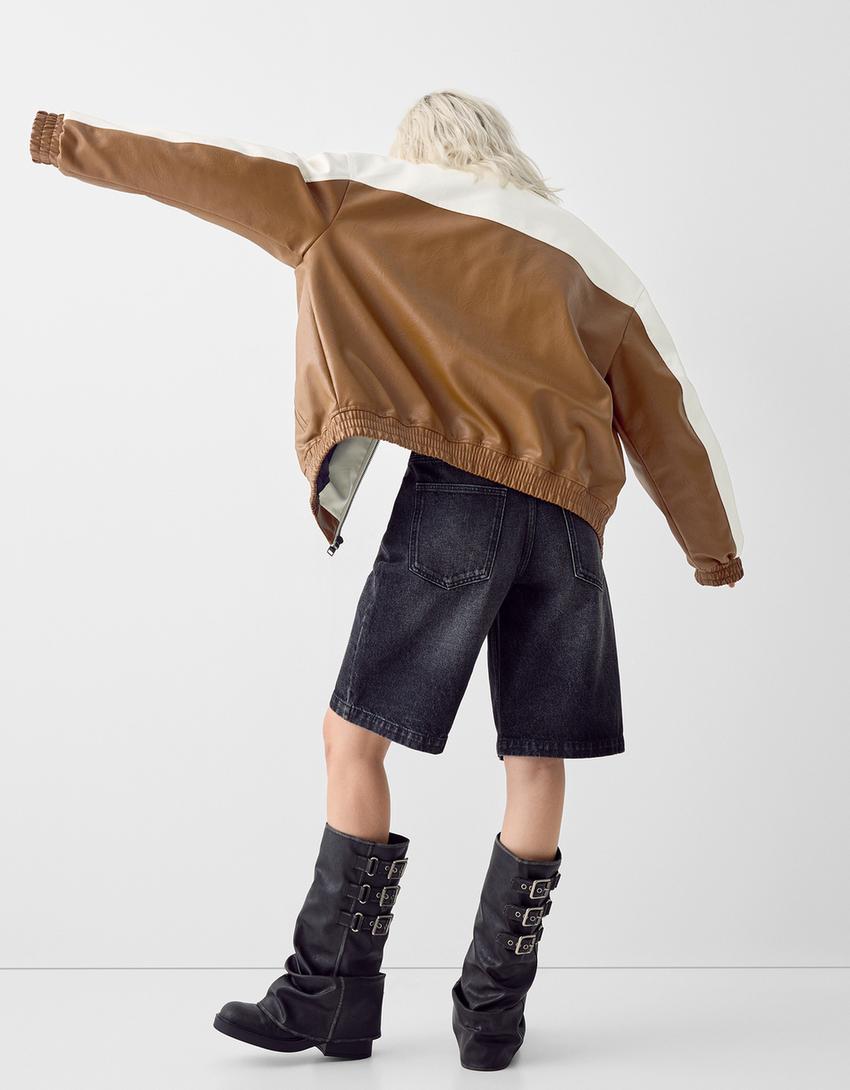 Blouson racing similicuir-Marron-1