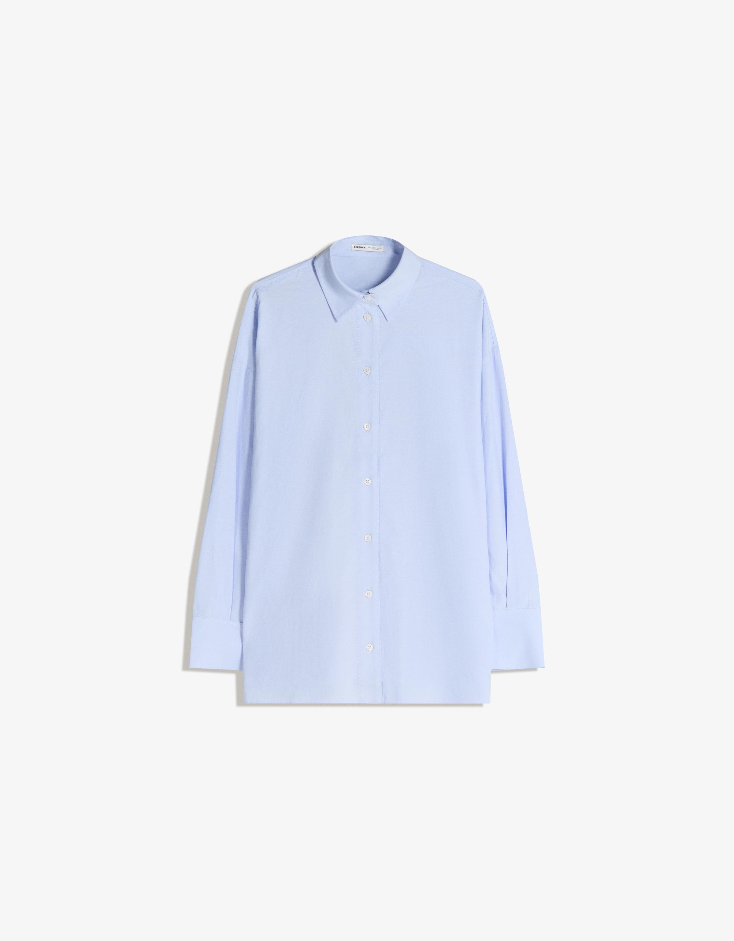 Bershka Camisa Popelín Oversize Mujer L Marino