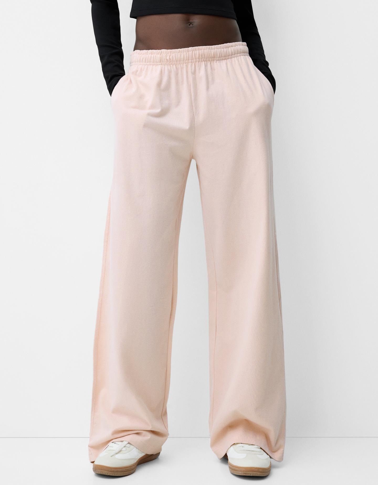 Bershka Straight-Fit-Hose Mit Gummizugbund Damen L Rosa