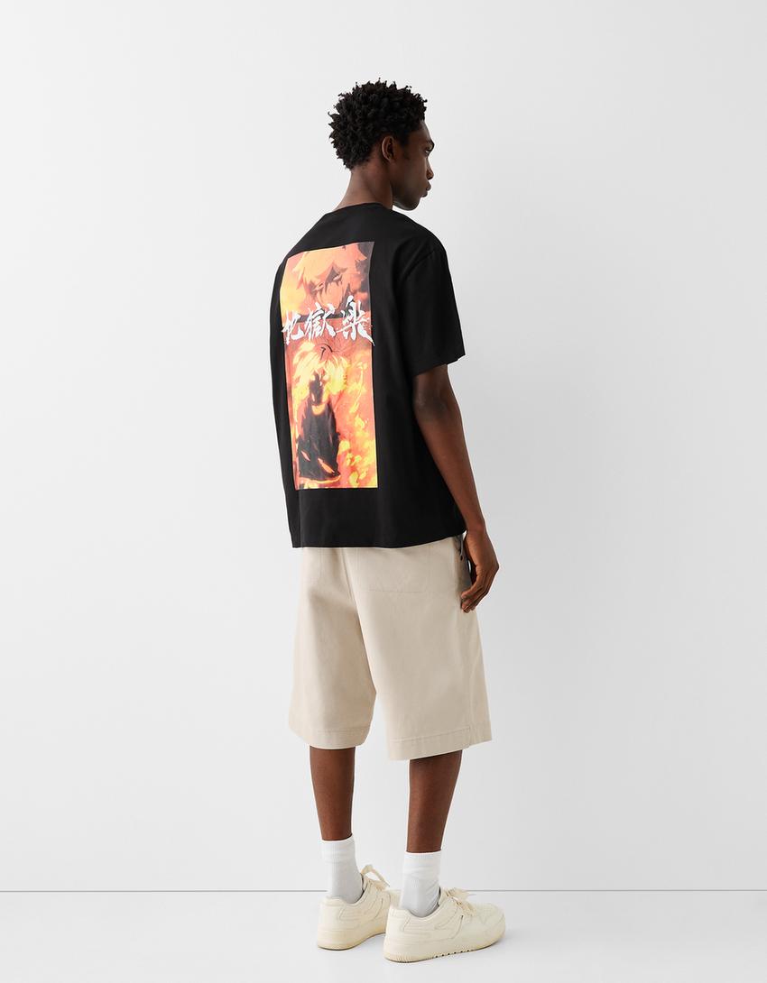 T-shirt manga curta boxy estampado-Preto-1