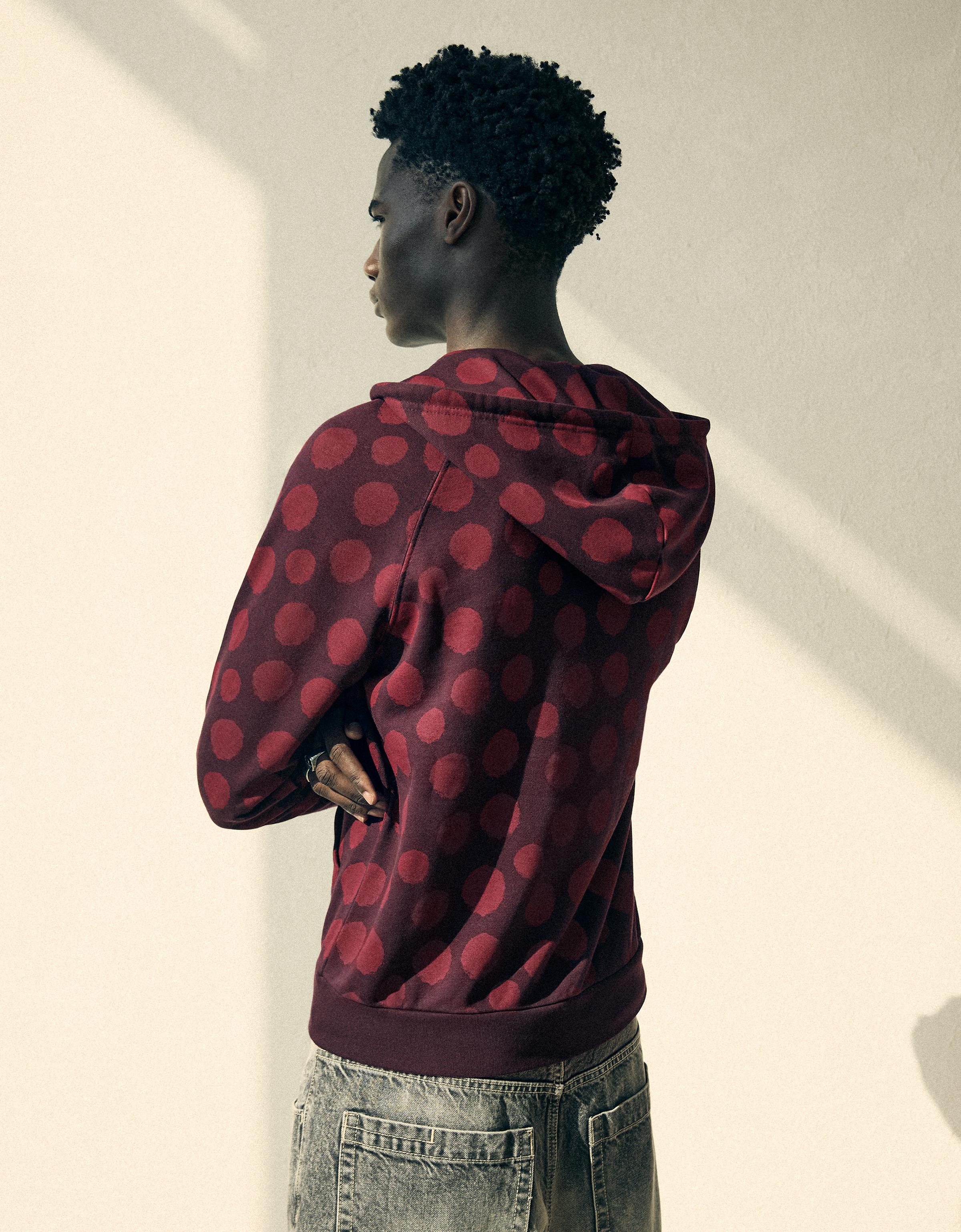 Hooded zip-up print sweatshirt — Burgundy