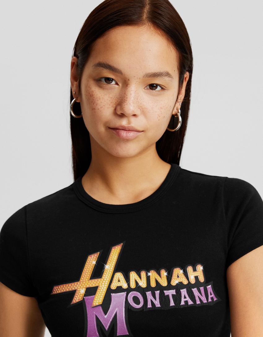 Hannah Montana print short sleeve cropped T-shirt-Black-2