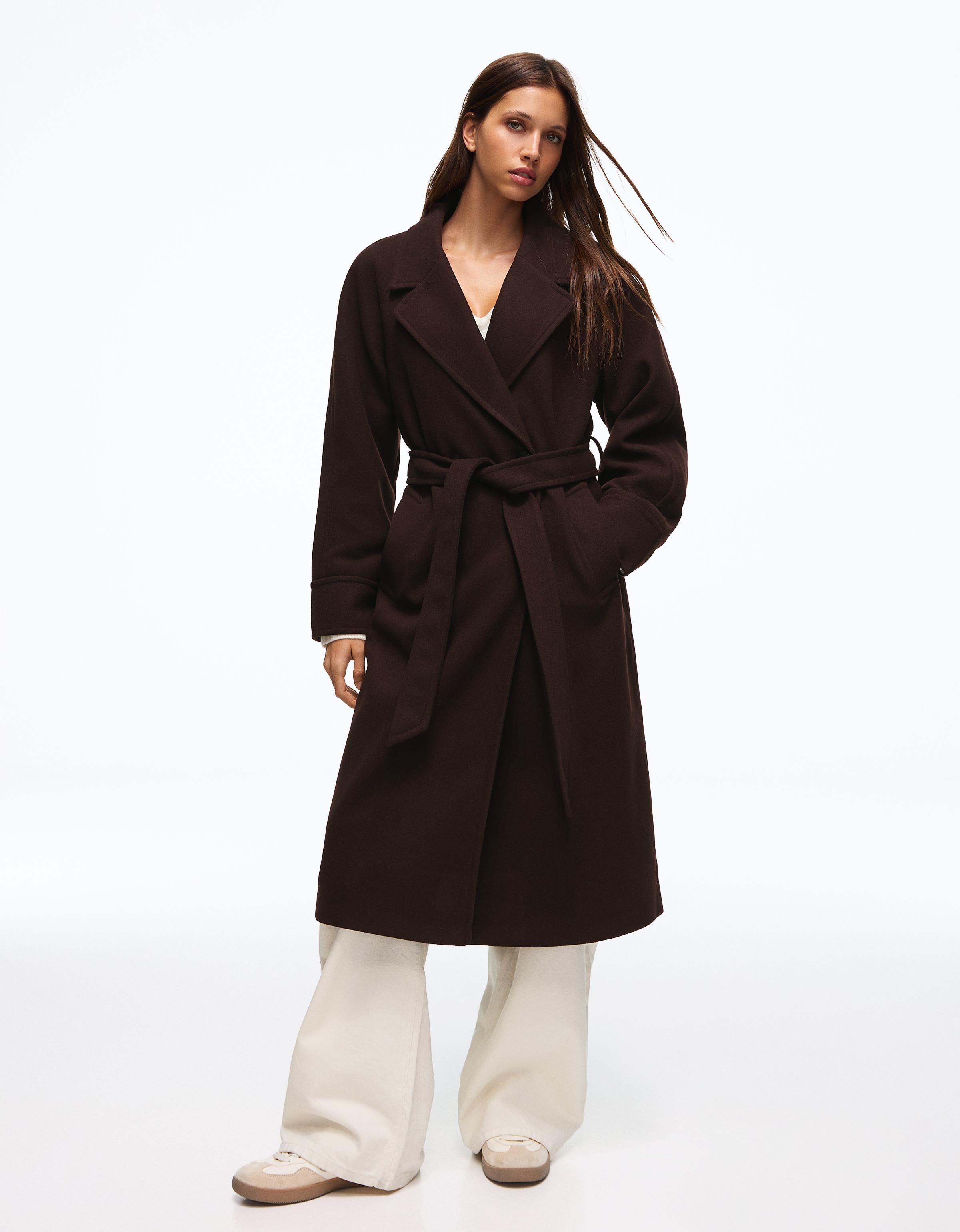 Long soft belted coat — Brown
